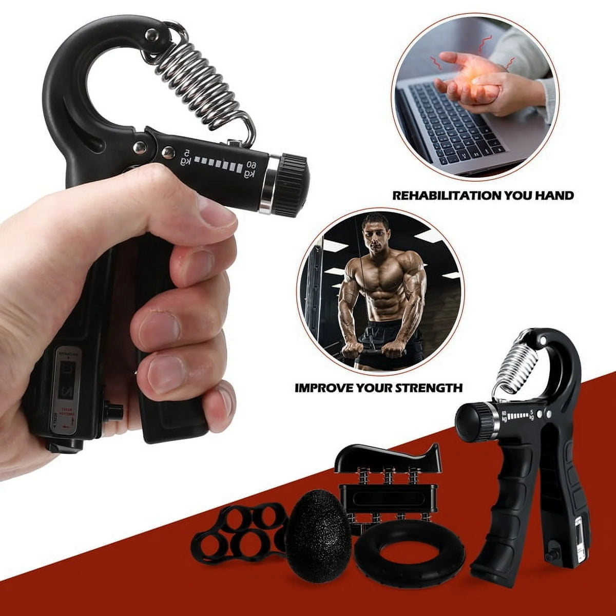 Ultimate 6 Pack Grip Strength Trainer Kit - Adjustable Resistance Hand Grippers & Forearm Workout Ring for Muscle Building & Injury Recovery