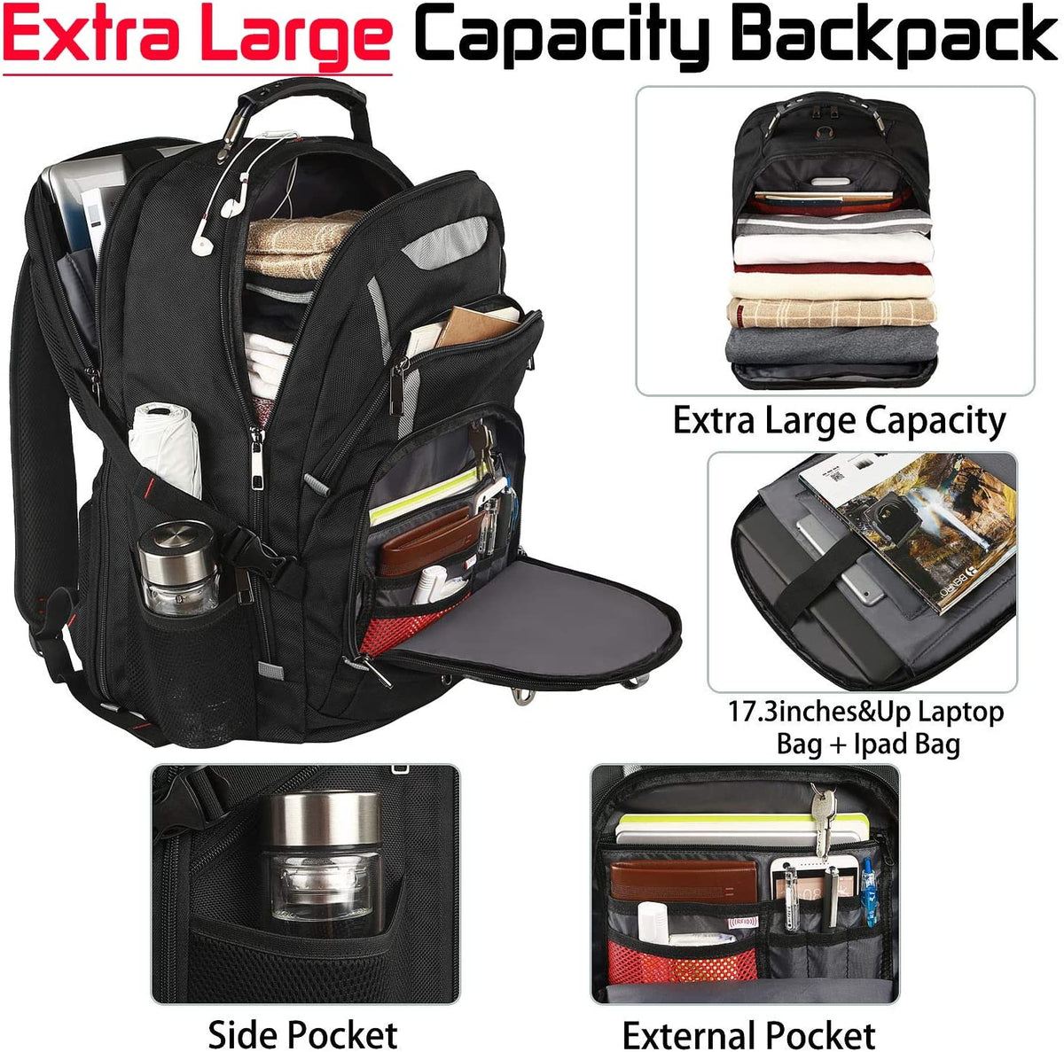 Extra Large 18.4" Laptop Backpack for Men - 55L-60L Travel & Work Companion