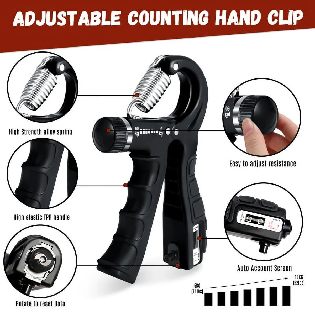 Ultimate 6 Pack Grip Strength Trainer Kit - Adjustable Resistance Hand Grippers & Forearm Workout Ring for Muscle Building & Injury Recovery